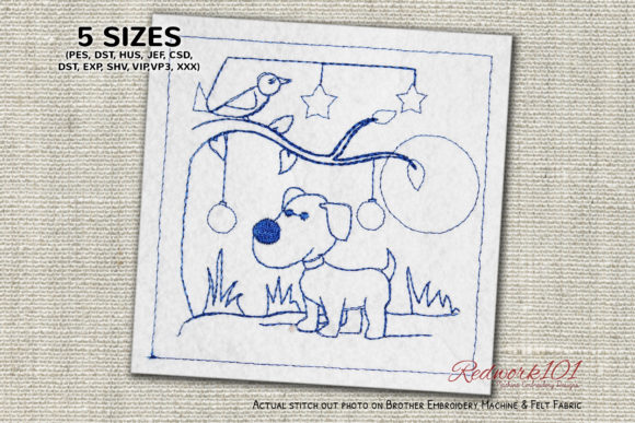 Review: Dog Standing Near Tree Redwork for Gifts